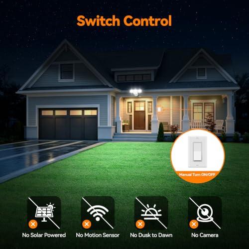 85W 10000LM Switch Controlled Outdoor Flood Lights, 4-Head Super Bright LED Security Light, 5000K Daylight, IP65 Waterproof Hardwired Exterior Light for Outside Garage Yard (White) - color: White