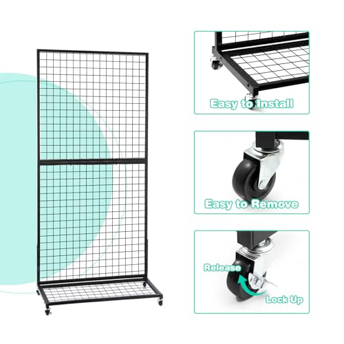 NectaCol Grid Wall Panels, 2 Packs 3'x 6' Gridwall Display Stand with a Base Plate, Black Wire Grid Wall Display Rack, Craft Show Display Grid,Retail Display Stand - size: 2 Packs 3'x 6' with Base Plate