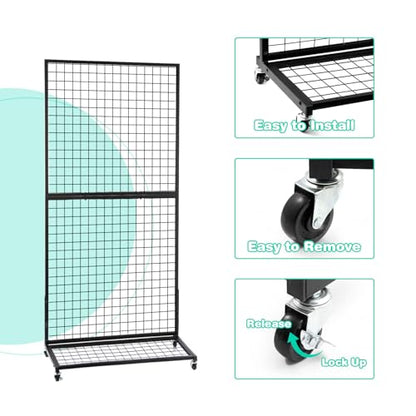 NectaCol Grid Wall Panels, 2 Packs 3'x 6' Gridwall Display Stand with a Base Plate, Black Wire Grid Wall Display Rack, Craft Show Display Grid,Retail Display Stand - size: 2 Packs 3'x 6' with Base Plate