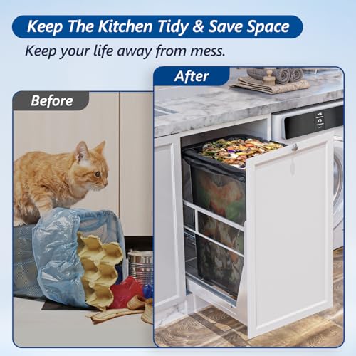 Insputer 8 Gal Pull Out Trash Can Under Cabinet with Soft-Close Slides - color: Silver, size: Single-8Gal