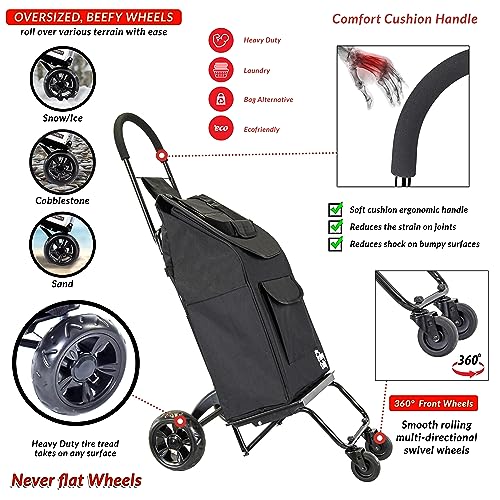 dbest Products Trolley Dolly Rover with Bag, 4 Wheeled Grocery Shopping Cart Push Folding Utility Hand Truck Swivel Wheels Garden Lightweight Luggage Carrito de Compras Plegable - size: Rover With Bag