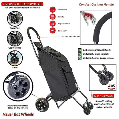 dbest Products Trolley Dolly Rover with Bag, 4 Wheeled Grocery Shopping Cart Push Folding Utility Hand Truck Swivel Wheels Garden Lightweight Luggage Carrito de Compras Plegable - size: Rover With Bag