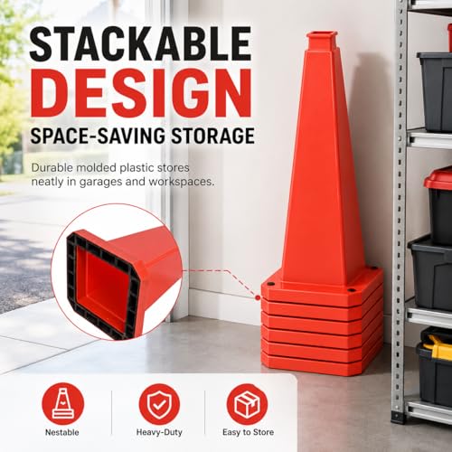 BESEA 3 Pack 36 Inch Red Traffic Cones with Weighted Base - color: Red, size: 36INCH
