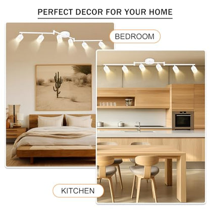 BoostArea LED 6 Light Track Lighting Kit, White 6 Way Ceiling Spot Lighting, Flexibly Rotatable Light Head for Kitchen, Living Room, Bedroom, GU10 Bulb Not Included - color: 6 Light-White