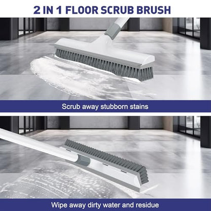 Yolaist 60 inch Long Handle Floor Scrub Brush, 2 in 1 Heavy Duty Hard Bristle Deck Scrubber & Squeegee for Tile, Wall, Concrete, Shower, Bathroom, Kitchen, Garage, Patio