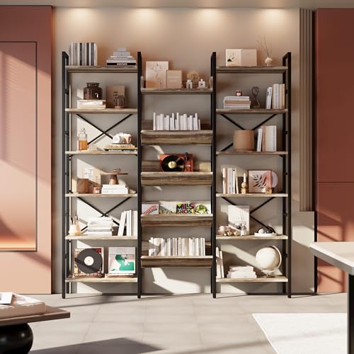 IRONCK 6-Tier Triple Wide Bookshelf, 72.8" Industrial Large Etagere