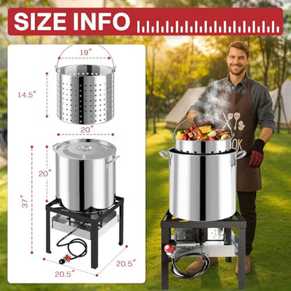 100QT Crawfish Boiler | Stainless Steel Seafood Boil Pot with Basket - size: 100QT+Cover+Skimmer