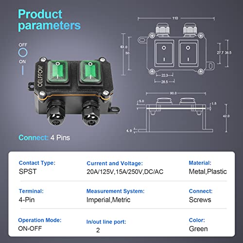 Waterproof On Off Toggle Switch Double Switch/Outlet - color: Green/2 Switch/2 Outlet
