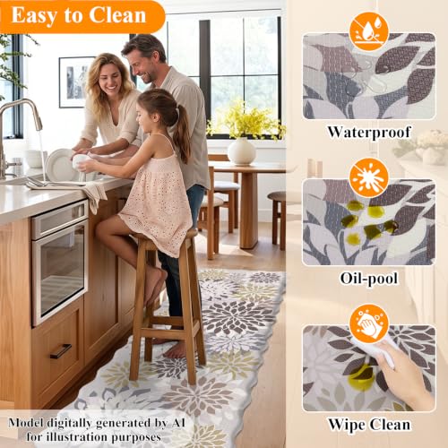 HEBE Anti Fatigue Kitchen Rugs Set of 3, Cushioned Kitchen Mats for Floor - color: Brown/Floral