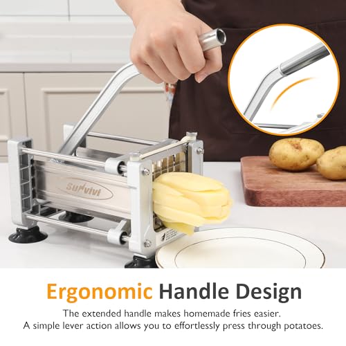 Sunvivi French Fry Cutter Stainless Steel Potato Slicer : with 2 Replaceable blades (1/2 & 3/8 Inch), Professional Fries Cutter for Potatoes, Carrots, Cucumber, Onion, Yam - size: Large-Hand-push