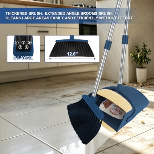 Broom and Dustpan Set, 51" Long Handle Broom with Mini Set Navy Blue - color: Blue, size: Normal