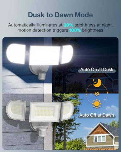 Olafus 180W Motion Sensor Outdoor Lights, 18000LM Ultra-Bright Dusk to Dawn LED Security Flood Light Wired, 6500K Daylight, IP65 Waterproof, for Yard/Garage/Driveway, White - color: White