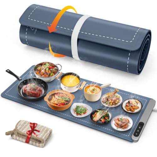 FYY Extra Large Warming Mat for Food, Rapid and Full Surface Heating Navy - color: Navy, size: XX Large Size: 36"x16"