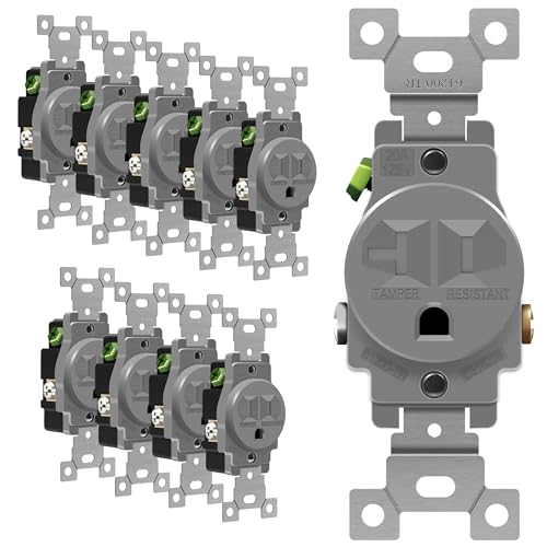 ENERLITES Single Receptacle Outlet, Tamper-Resistant, Commercial Grade, 3-Wire, Grounding Screw, 2-Pole, 5-20R, 20A 125V, UL Listed, 61200-TR-GY-10PCS, Gray (10 Pack) - color: Gray, size: 10 Pack