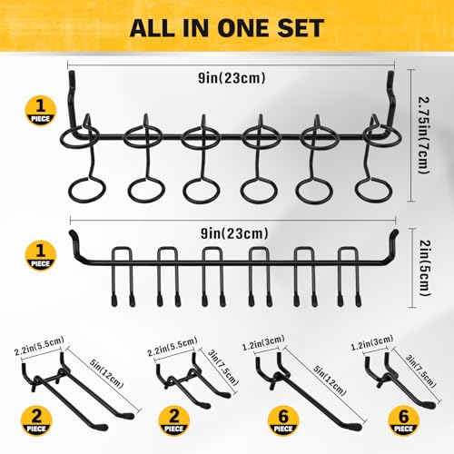 ELEAD 200-Piece Extra Thick Pegboard Hooks Set, 1/4" Heavy Duty Black Peg Board Organizer Accessories, Metal Pegboard Accessories with Pegs Lock, Peg Board Hooks for Hanging - color: 200-Piece Extra Thick Black