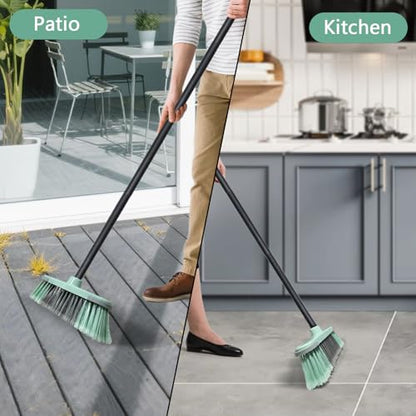 Indoor Broom Soft Bristle Brooms - Brooms for Sweeping Indoor Pet Hair, House Broom for Cleaning Hardwood, Tile, and Decking Surfaces Across.（Green）