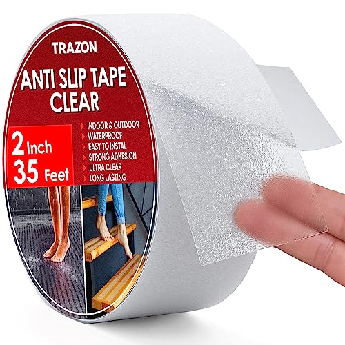 Grip Tape - Heavy Duty Anti Slip Tape Clear Outdoor/Indoor 2In*35Ft, Non Slip Roll/Stickers Easy to Cut Waterproof for Bathtub, Shower Floor, Pool, Stairs Safety Non Skid, Comfortable for Bare Foot - color: Clear, size: 2 Inch x 35 Feet