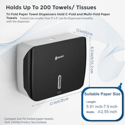 Pollock Paper Towel Holder Dispenser Wall Mount Large Capacity 200 Sheets - color: Black-3010