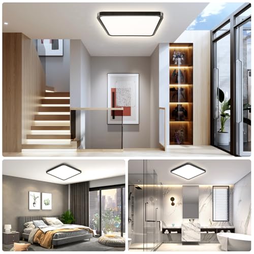 15.7Inch 32W Square LED Ceiling Light Fixtures Flush Mount, 4000K Natural White LED Ceiling Lamp, Surface Mount Modern Ceiling Lights, Black Slim Flat Panel Lighting for Bedroom, Kitchen, Bathroom - color: Natural White, size: 15.7 inch Black