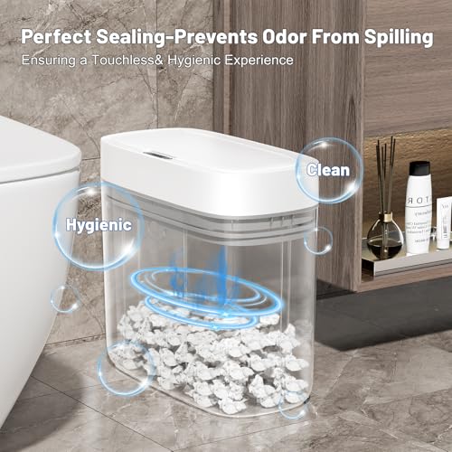JUDRDO 3.5 Gal Slim Touchless Bathroom Trash Can, Automatic Diaper Pail - color: White