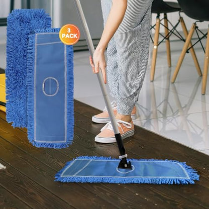 18 Inch Dust Mop Head: Replacement Medium Washable Commercial Mop Head Sweeper and Janitorial Replacement Blue - color: Blue - 18 Inch - 3 Pack - Scrubby