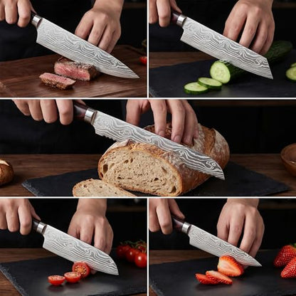 Japanese Knife Set, 5 Piece Kitchen Knives with Sheaths - size: 5PCS Silver