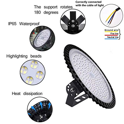 300W LED High Bay Light lamp Factory Warehouse Industrial Lighting 24000 Lumen 6000-6500K IP65 Warehouse LED Lights- Commercial Bay Lighting for Garage Factory Workshop Gym (300W 1) - size: 300W 1pcs