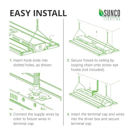 Sunco 2 Pack LED 2 Foot Linear High Bay Warehouse Lights, 110W, Dimmable