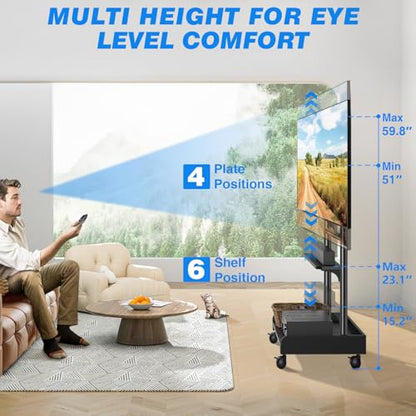 Rfiver Heavy Duty Rolling TV Stand with Wheels for Most 40-86 Inch TVs up to 150lbs, Height Adjustable Mobile TV Stand with Shelf, Floor TV Stand for Living Room, TV Cart Max VESA 600x400mm (Black) - color: Black