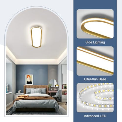 ADISUN Modern LED Ceiling Light Dimmable Linear Ceiling Light 31in Semi Flush Mount Long Lights with Remote Control and Side Lighting for Living Room Kitchen Dining Room Gold - color: Gold-1Pack, size: 31 Inch