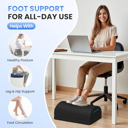 TranquilRelax Foot Rest Under Desk, 3-Height Adjustable Foot Stool, Black - color: Black, size: X-Large
