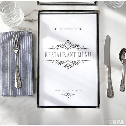 Ilyapa Clear Menu Covers, 8.5x14 Inch - 30 Pack, 2-View Single Page Design - color: Black, size: 8.5 x 14