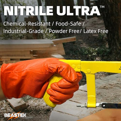 BEASTEK Nitrile Disposable Gloves, 8Mil Latex & Powder Free Chemical Resistant Heavy Duty Cooking Diamond Glove Orange 50 Pcs - color: X-large (Orange)