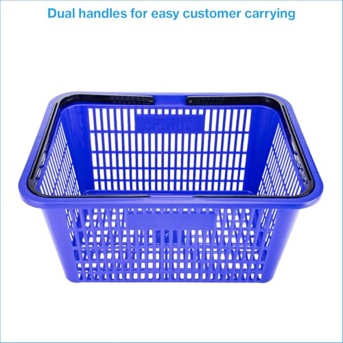 SSWBasics Blue Plastic Shopping Basket with Handles - Essential Shopping Baskets for Retail Store Use, Durable and Convenient Shopping Baskets for Customers