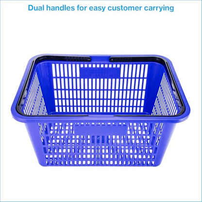 SSWBasics Blue Plastic Shopping Basket with Handles - Essential Shopping Baskets for Retail Store Use, Durable and Convenient Shopping Baskets for Customers