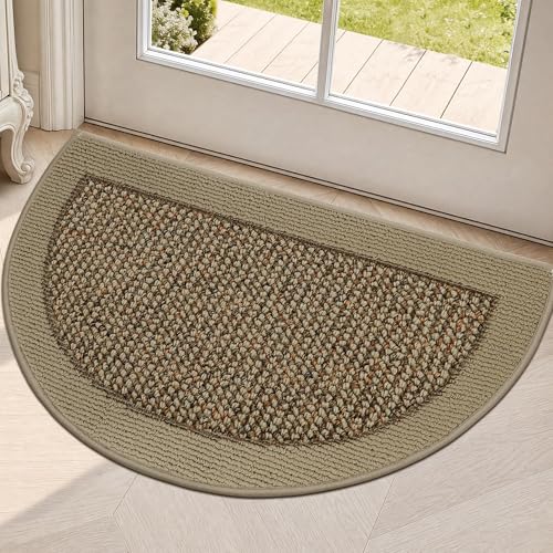 Dirt Trapper Door Mats 17" x 30", Non-Slip & Washable, Beige - color: Beige, size: 17" X 30" (Semicircular)