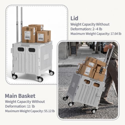Foldable Shopping Cart with Wheels: Gray Rolling Utility Crate - color: Gray