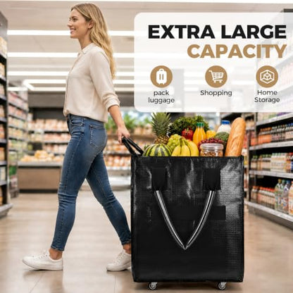 Collapsible Rolling Bag with 4 Wheels,Carries Up to 66lb Rolling Tote Bag,Rolling Grocery Bag for Shopping