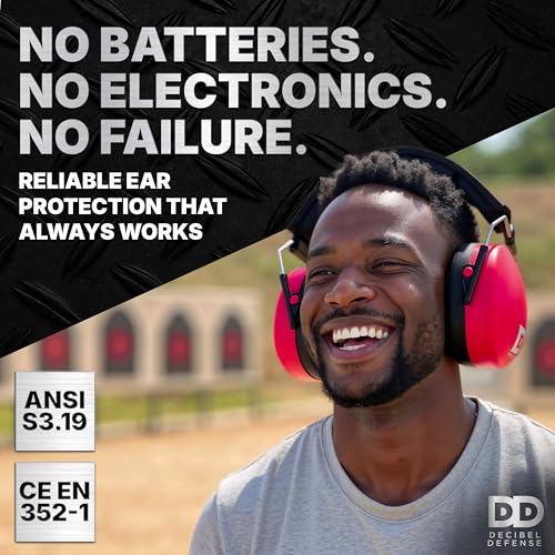 DECIBEL DEFENSE Ear Protection, 37 dB NRR Ear MuffS (SAFETY RED) - color: Safety Red, size: Regular