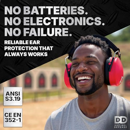 DECIBEL DEFENSE Ear Protection, 37 dB NRR Ear MuffS (SAFETY RED) - color: Safety Red, size: Regular