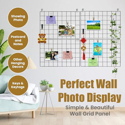 CIKLCIX Wire Wall Grid Panel Set of 4, Photo Display Board & Memo Board - color: Black, size: 4 Pack