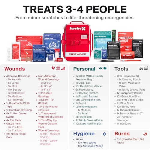 SurviveX Large First Aid Kit, Emergency Kit for 3-4 People, Pack of 2 - size: Large (Pack of 2)