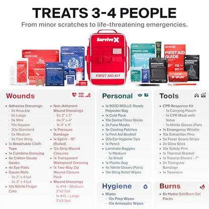 SurviveX Large First Aid Kit, Emergency Kit for 3-4 People, Pack of 2 - size: Large (Pack of 2)