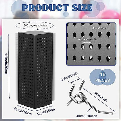 Geelin Rotating Countertop Display Kit with 16 Peg Hooks Four Sided Pegboard Spinner Organizer 4 x 4 x 12 Inches Retail Display Racks Revolving Metal Countertop for Keychain Supplies(Black) - color: Black