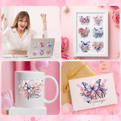 UV DTF Cup Wraps - 20 Sheets Butterfly UVDTF Cup Wraps for 16 OZ Glass, Inspirational Affirmative Quotes UV DTF Transfer Stickers, Waterproof Rub on Transfer Decals for Water Bottles Mugs - style: Butterfly Inspirational