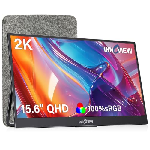 InnoView 2K Portable Monitor 15.6" QHD 100% sRGB, Built-in 180° Adjustable Stand Travel Monitor USB C Standard HDMI Ultra-Slim Portable Monitor for Laptop MacBook Phone PS5 Xbox Switch - color: Ink black