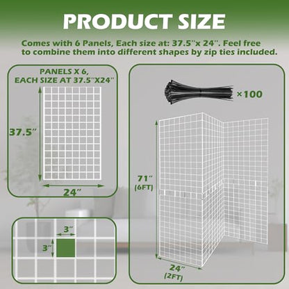 Grid Wall Panels 3 Pcs, Commercial Grade Gridwall Panels, Metal Grid Wall Panel Display Stand, You Can DIY 6 Pack 2'x3' or 3 Pack 2'x6', White - color: White