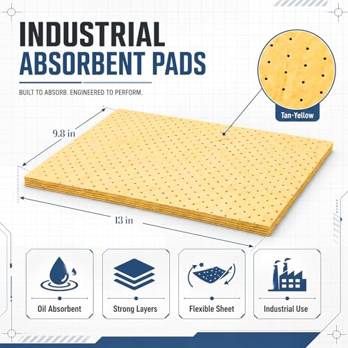 Hoolerry 100 Pcs Oil Absorbent Pad for Spill, 9.8 x 13 Inch, Yellow - color: Yellow, size: 9.8 x 13 Inch