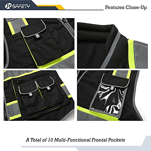 JKSafety Reflective Safety Vest for Men Cushioned Collar JK89 Black L - color: Blackt1s1, size: Large