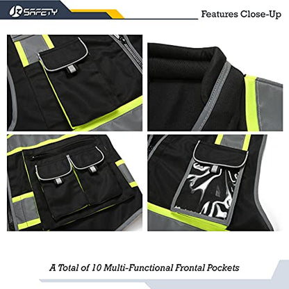 JKSafety Reflective Safety Vest for Men Cushioned Collar JK89 Black L - color: Blackt1s1, size: Large